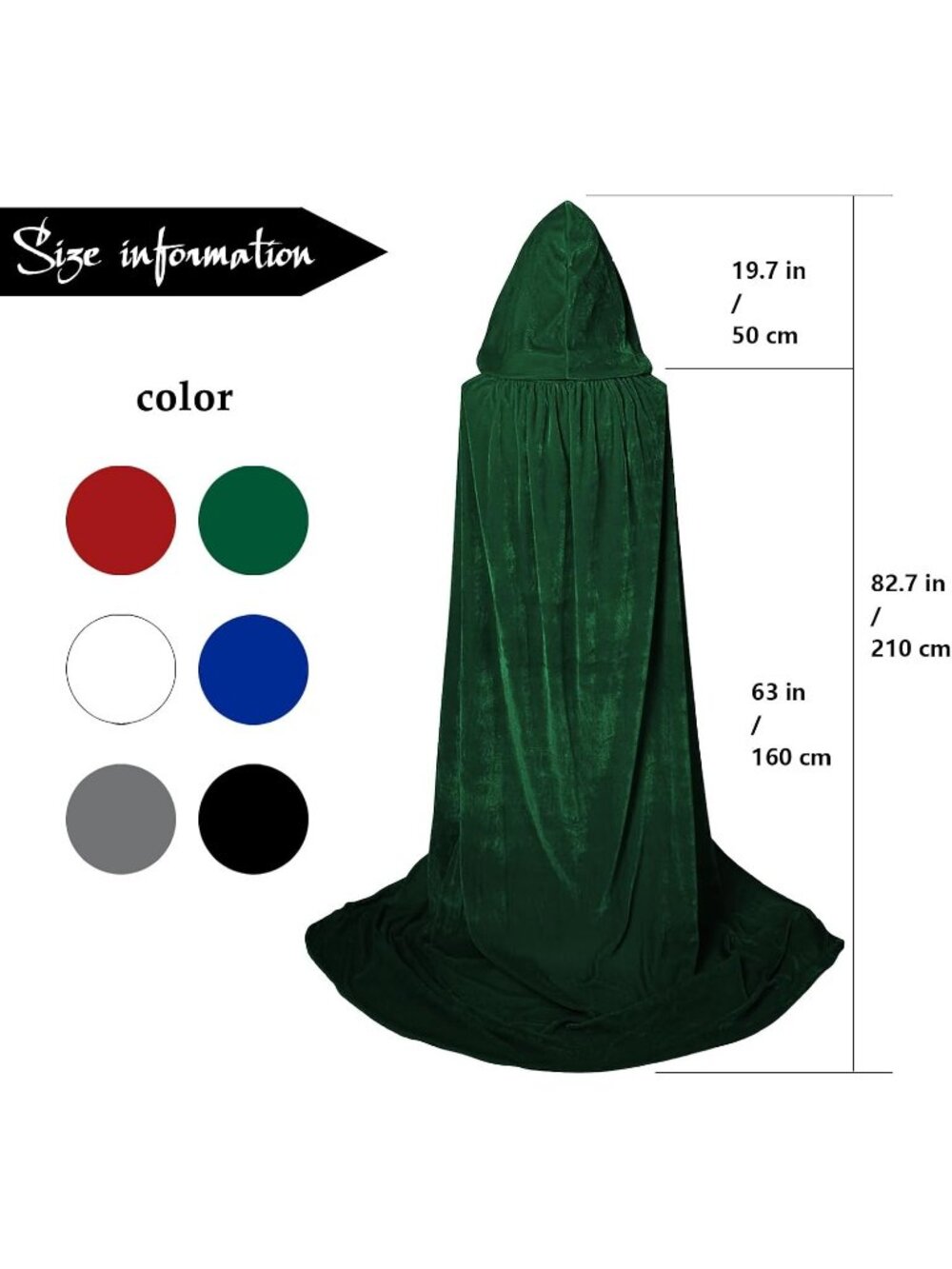 Adult Green Velvet Hooded Cloak Cape Halloween Witch Vampire Cosplay Costume - Picture 6 of 6